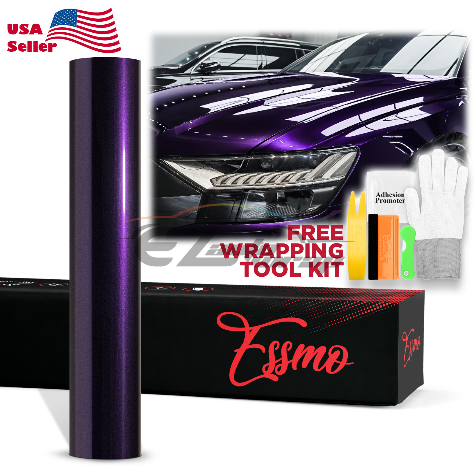 ESSMO PET Super Gloss Metallic Midnight Purple Car Vinyl Wrap Decal Like Paint