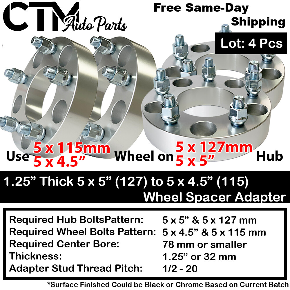 4x 1.25″ 5×5(127) to 5×4.5(115) Wheel Spacer Adapter Durango Wrangler Gladiator