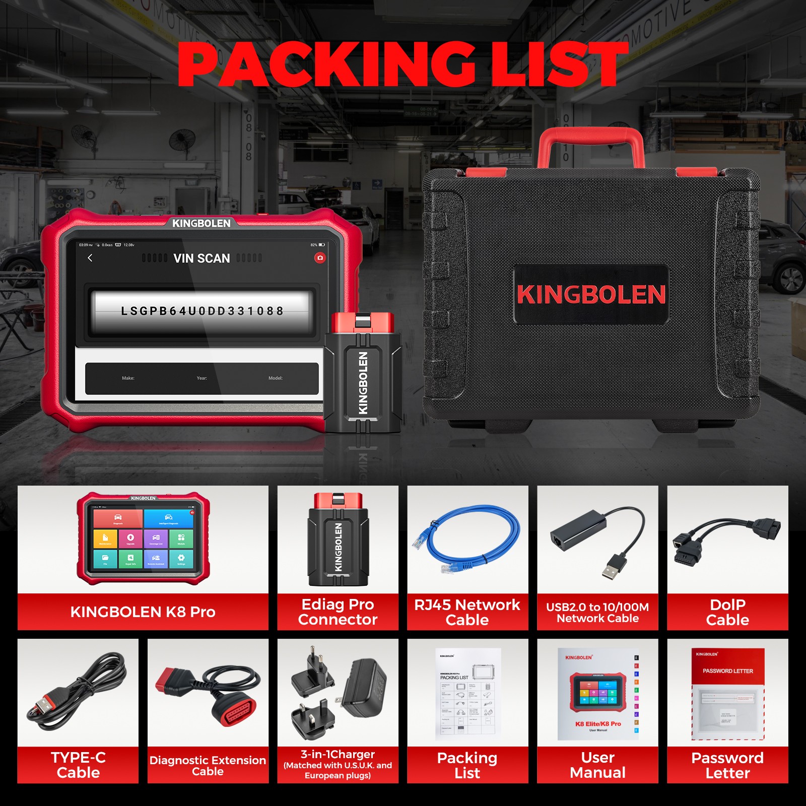 KINGBOLEN K8 PRO OBD2 Scanner Auto Bidirectional Diagnostic Tool ECU KEY Coding