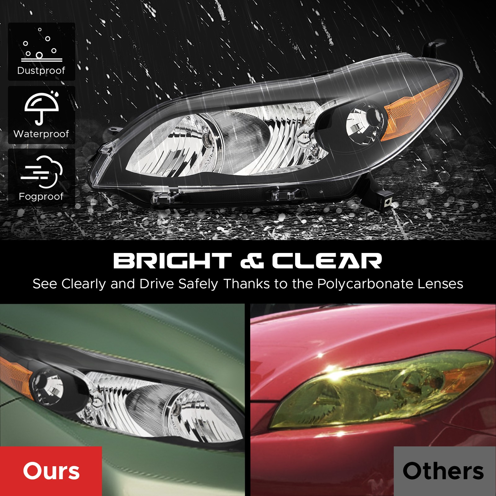 Fits 2009 2010 2011 2012 2013 Toyota Matrix Left+Right Side Black Headlights