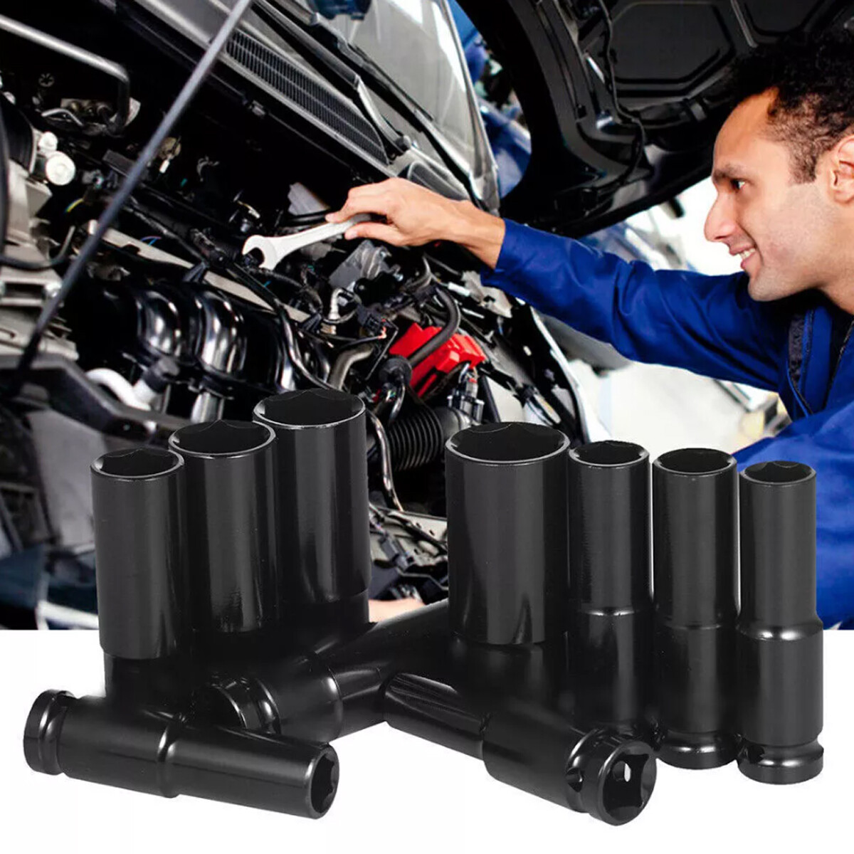 10PCS 1/2″ Deep Impact Socket Set Drive 6 Point Metric Garage Tool 10 – 24mm USA