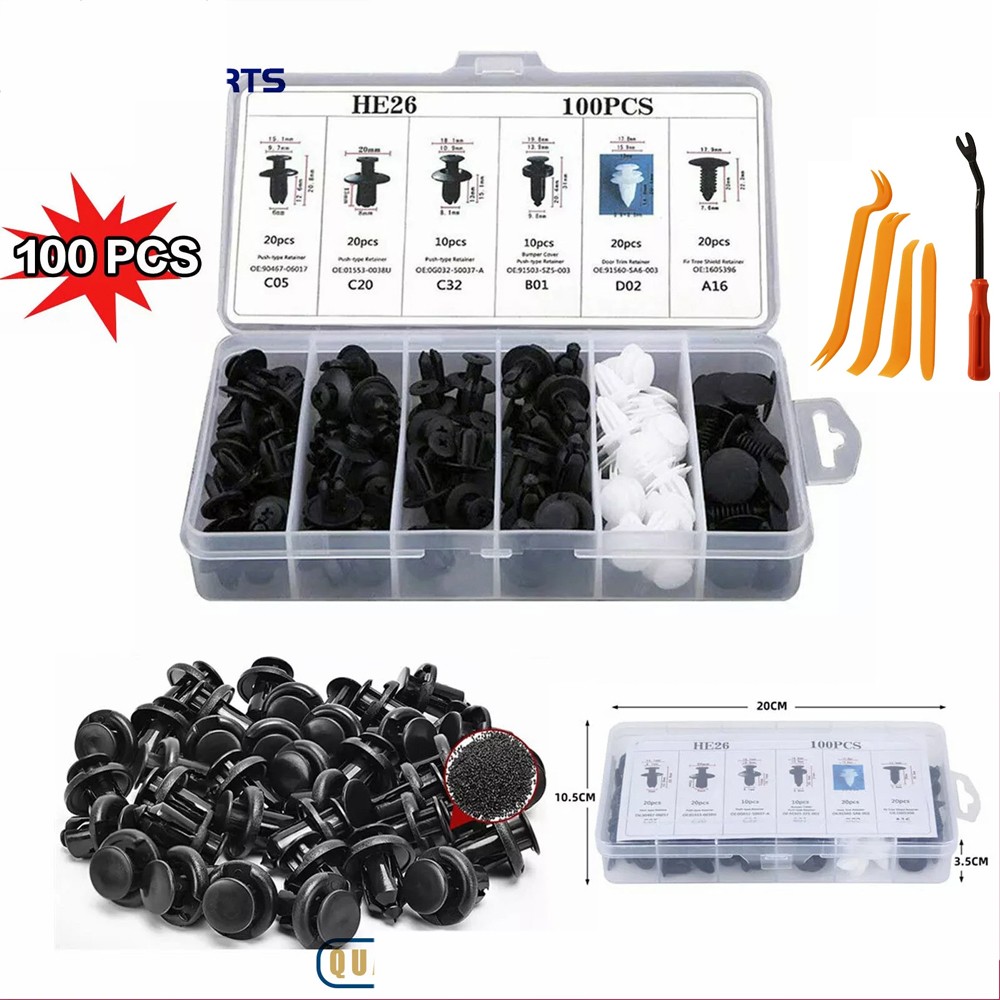 100Pcs Car Garage Body Trim Clips Universal Auto Rivet Fasteners Expansion Screw