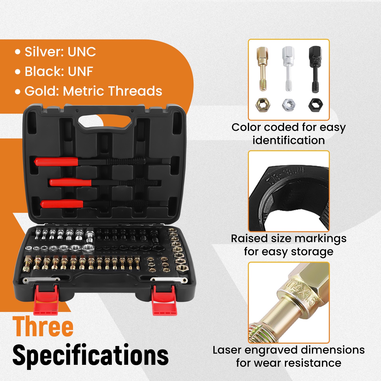 Industrial Thread Chaser Set 61pc SAE/Metric Color-Coded for Automotive Repair