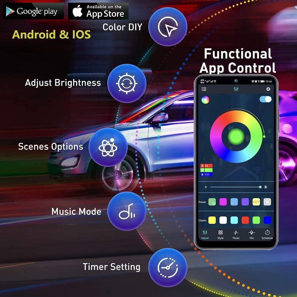 Underglow Kit, RGB-IC Under Car Lights With Dream Color Dancing Chasing, 213