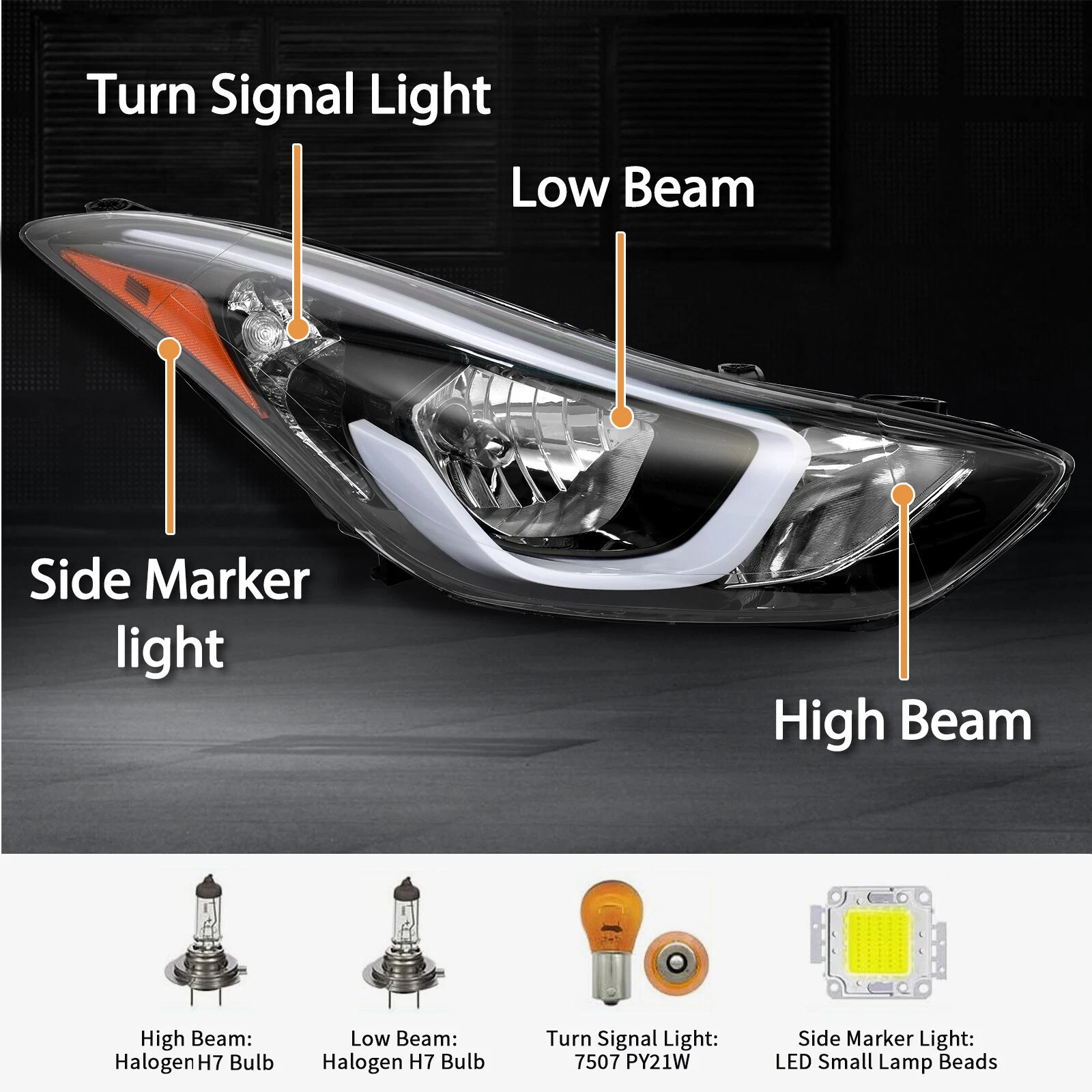 Pair Fits 2014 2015 2016 Hyundai Elantra Headlight Assembly Left Right W/Bulbs