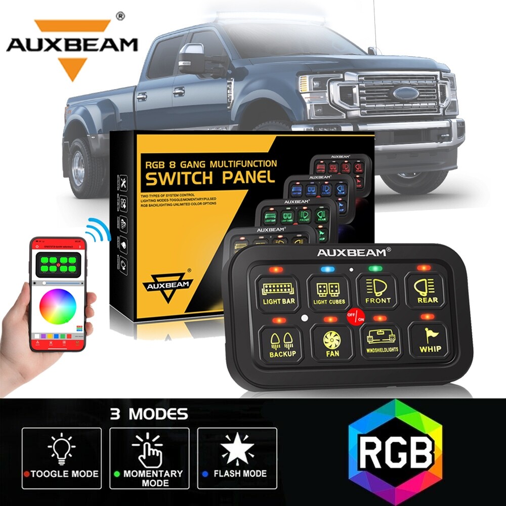 AUXBEAM AR-800 8 Gang RGB Switch Panel Circuit Control bluetooth for Ford Toyota