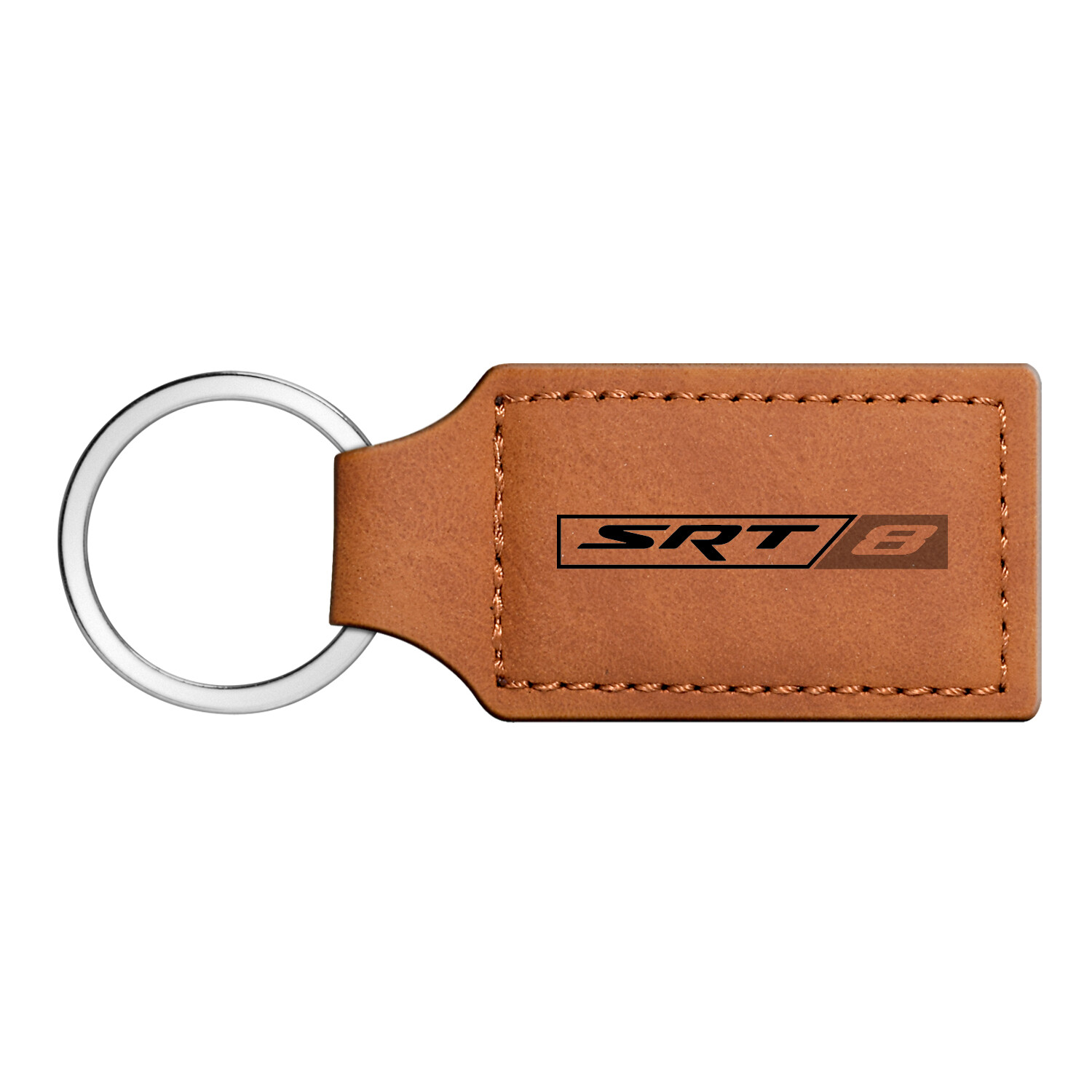 SRT-8 Logo Rectangular Brown Leather Key Chain Dodge Jeep Challenger Charger