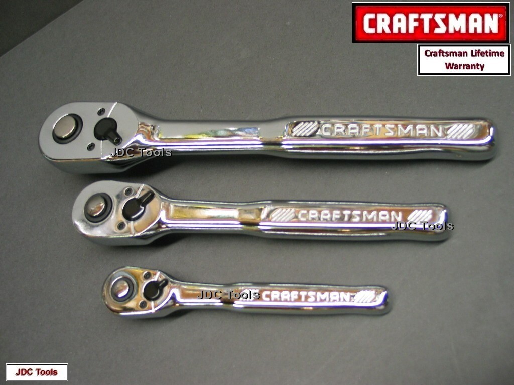 CRAFTSMAN 3pc FULL POLISH Thin Profile Fine Tooth Ratchet socket wrench set 72T