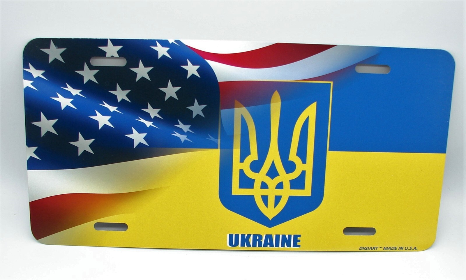 UKRAINE AMERICAN FLAG UKRAINIAN TRYZUB УКРАЇНА ПРАПОР Metal Car License Plate