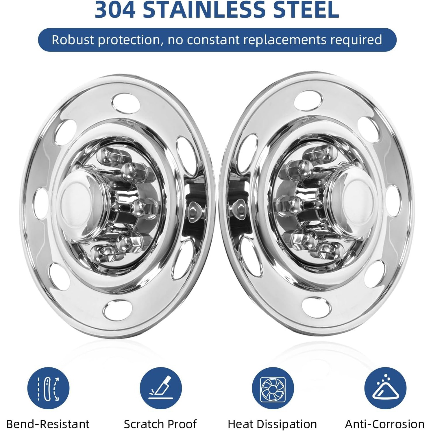 16 Inch 8 Lug Wheel Simulators Stainless Steel Hubcaps for Single Wheel Trailer