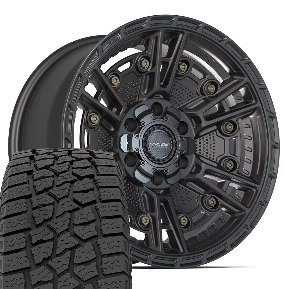 4PLAY 4PS01 18×9 Black Rims & 275/65R18 A/T Tires Set 6X135 & 6X139.7 -6ET