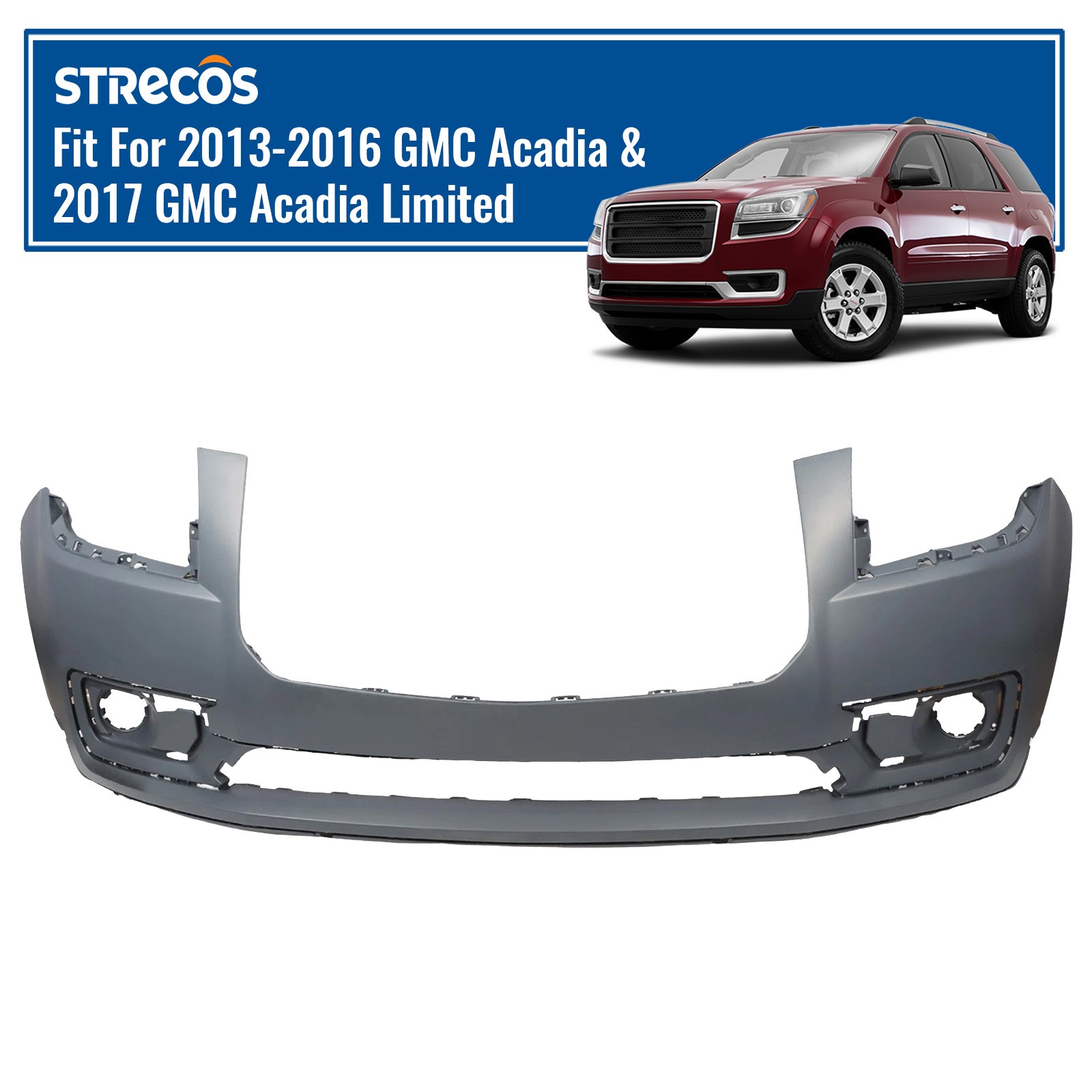 Primed Front Upper Bumper Cover For 2013-2016 GMC Acadia & 2017 Limited 23350830