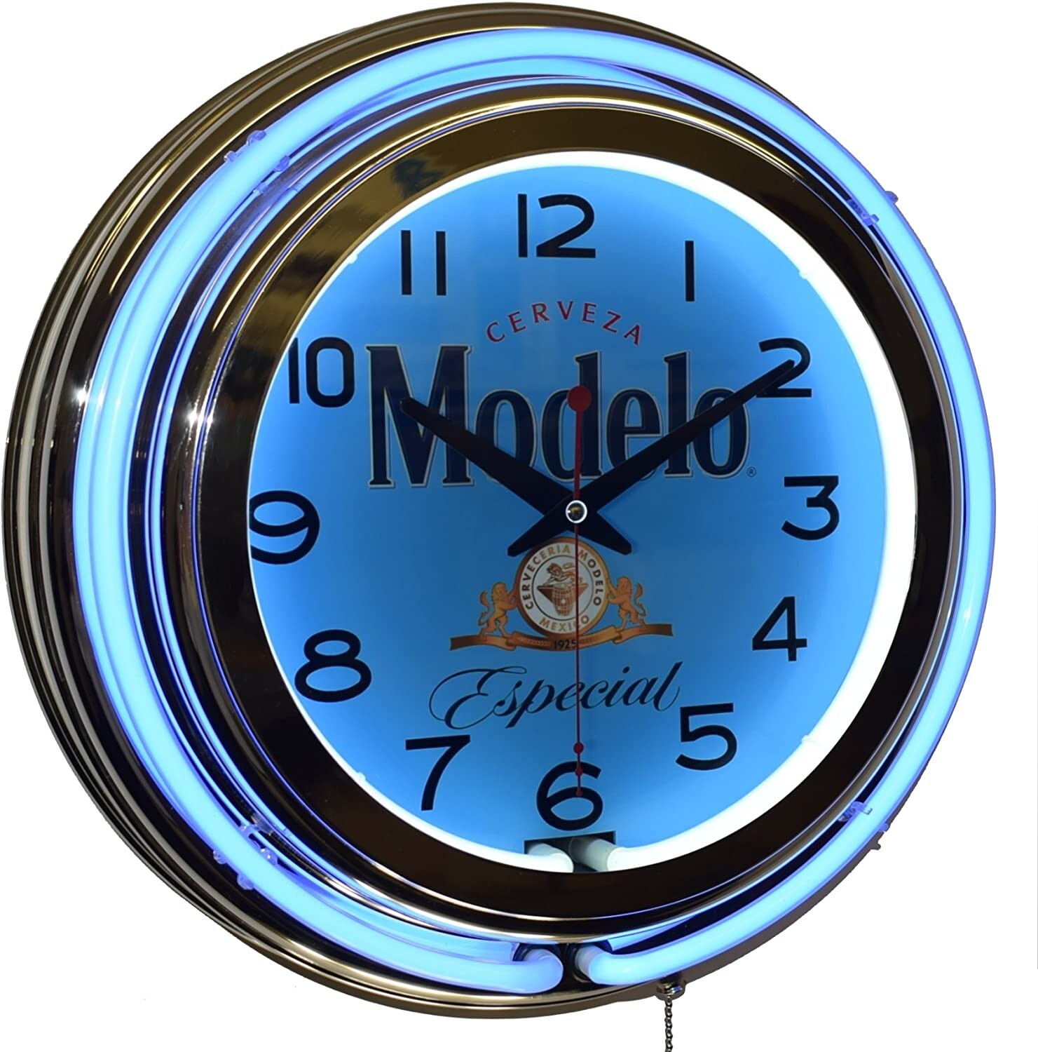 Cerveza Modelo Beer Sign 15″ Blue Double Neon Clock Man Cave Game Room