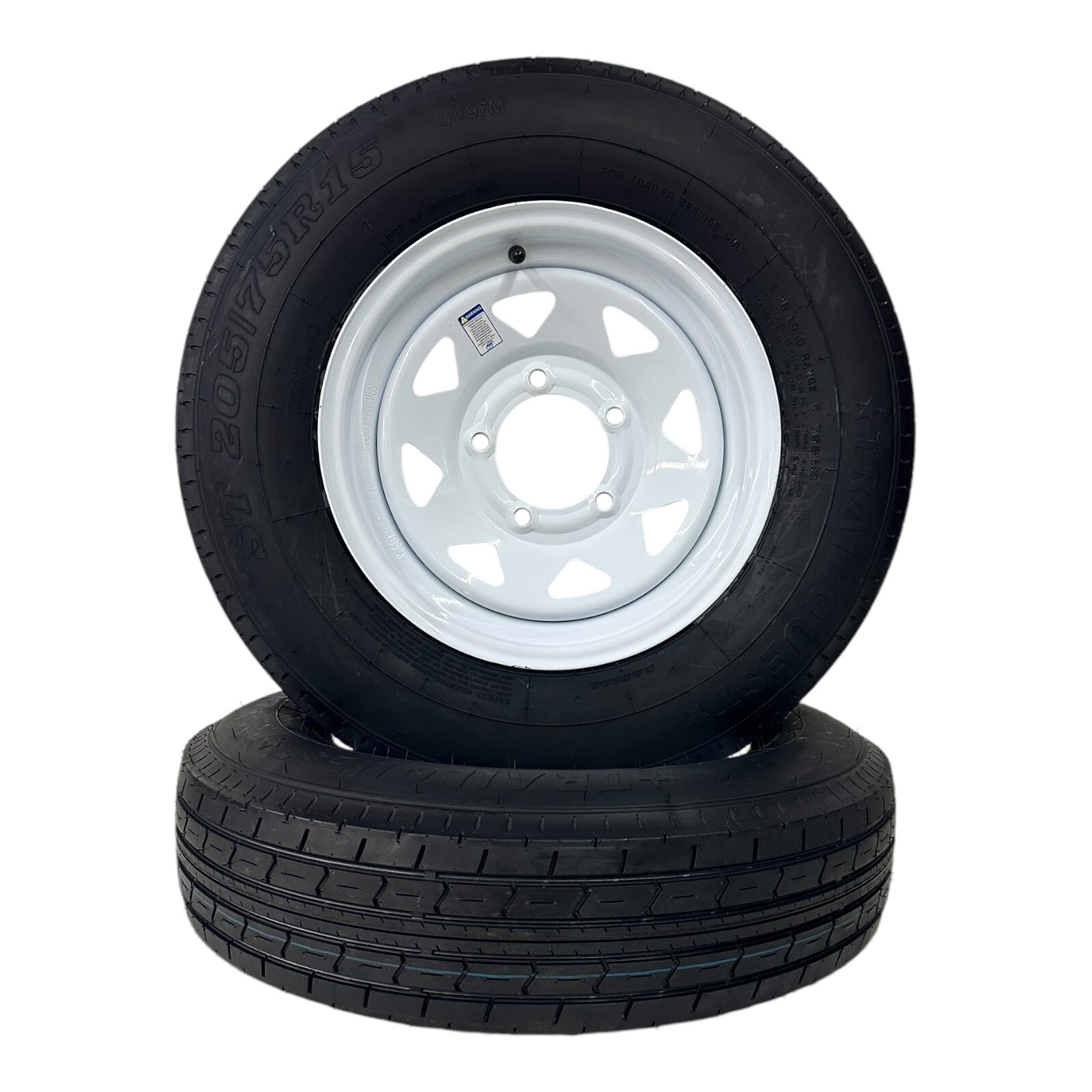 2-Pk ST205/75R15 Radial Trailer Tire LRC 6 Ply on 5 Lug White Spoke Wheel 5×5.5″