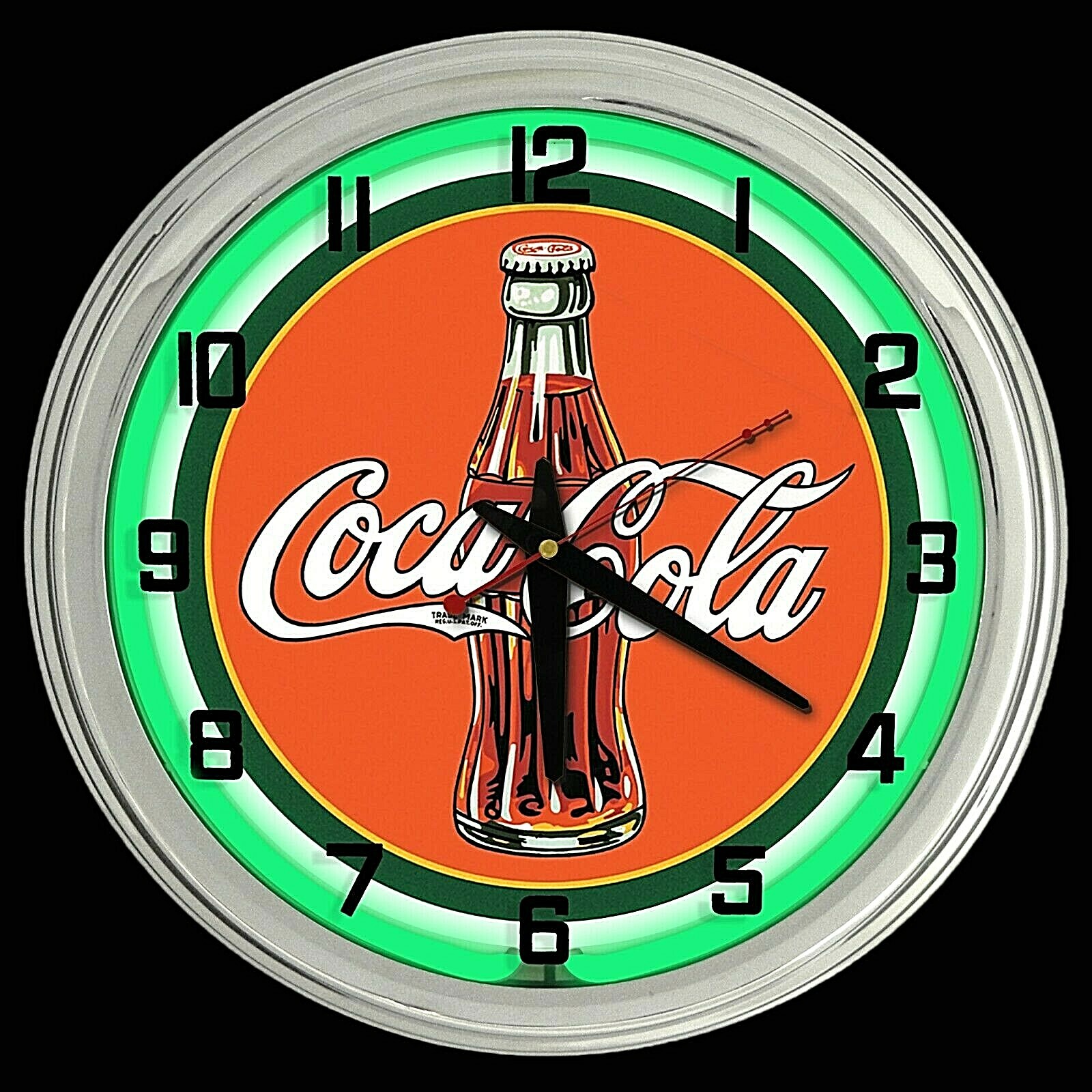 16″ Coca-Cola 1930’s Bottle Sign Green Neon Clock Coke