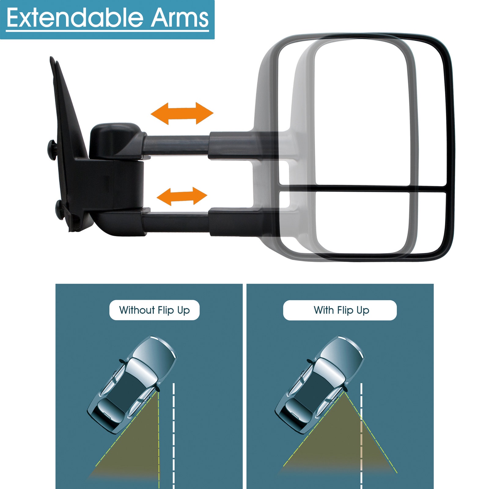 Tow Mirrors Manual Fold Fits 2001-2005 GMC Sierra 1500 2500 Ledt+Right Side