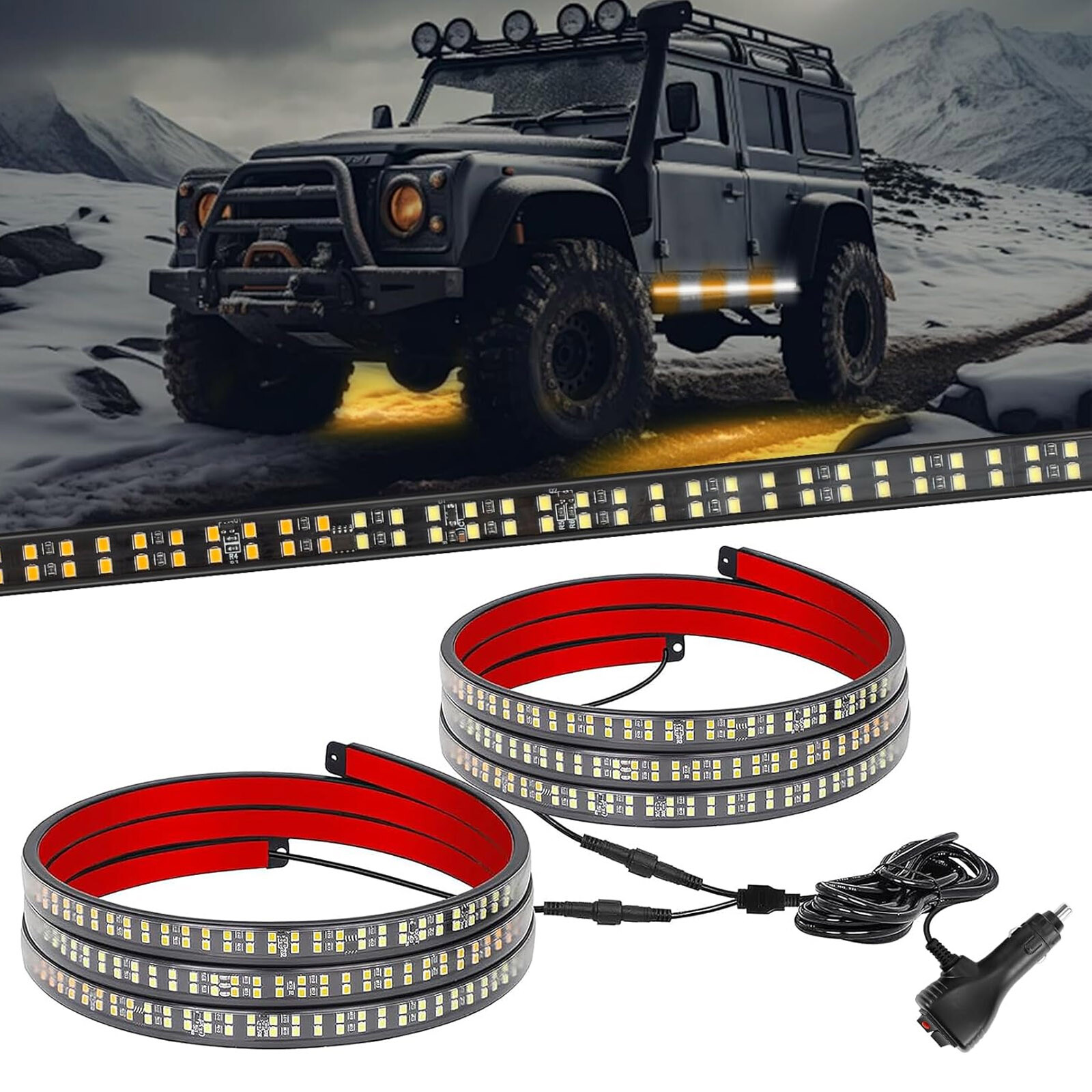 2-in-1 70 inch Emergency Truck Strobe Lights Strip Running Board LED Lights Bar