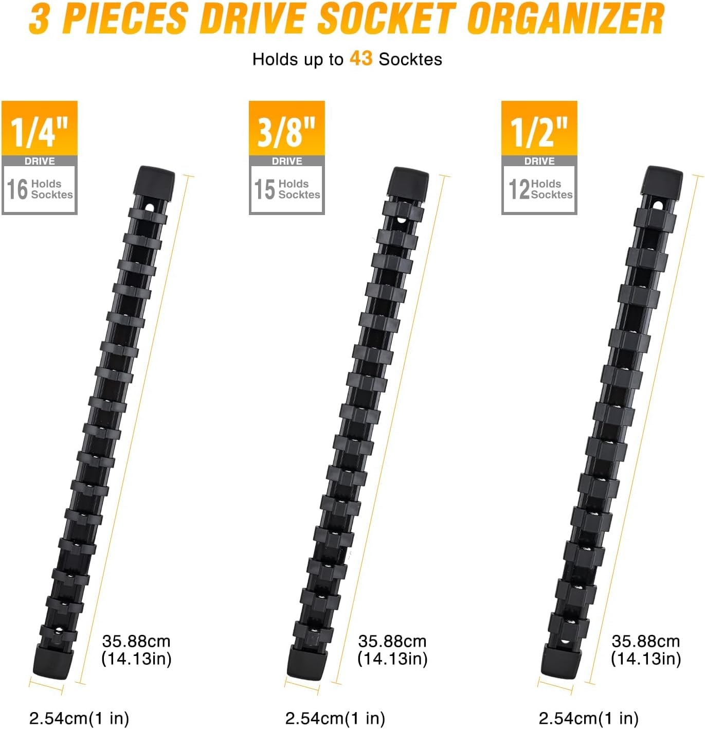 Socket Organizer ABS Socket Holder Set 1/4″ 3/8″ 1/2″ Drive Socket Rail Holders