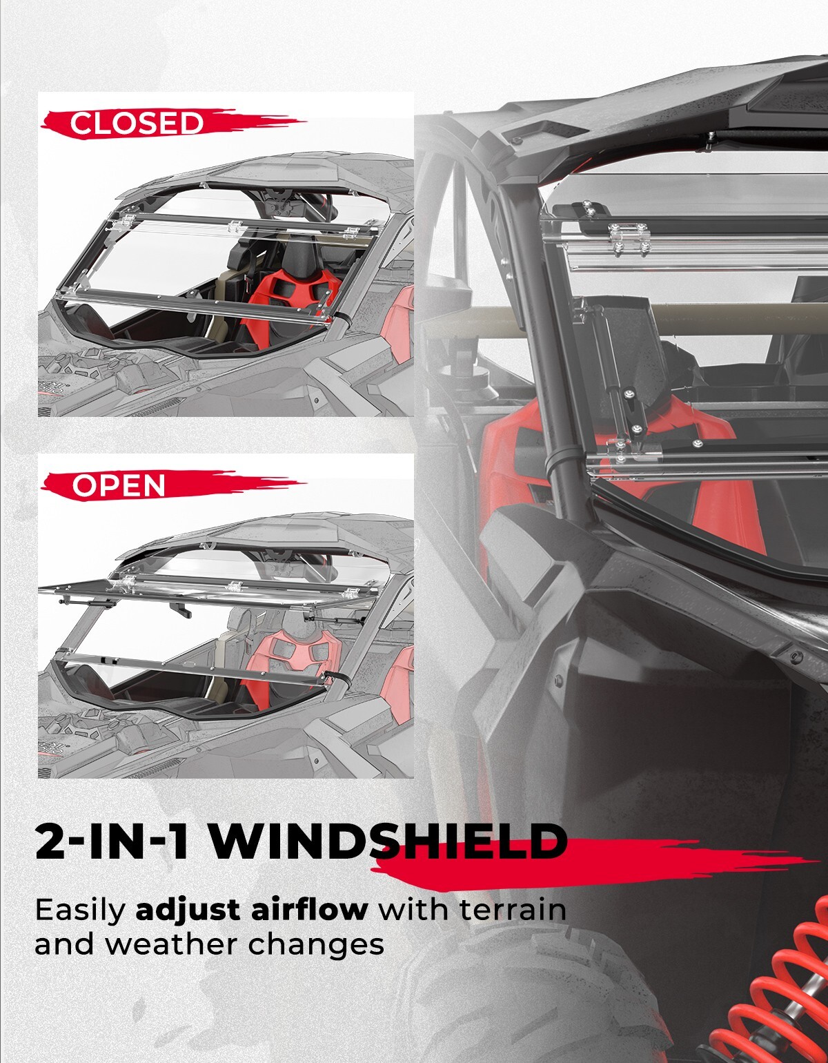 Upgraded Version 2-IN-1 Front Flip Windshield For Can-Am Maverick X3 2018-2023