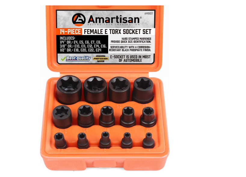 Star Socket Set Female E-Torx Chrome Vanadium Steel Torque External 14 Pieces
