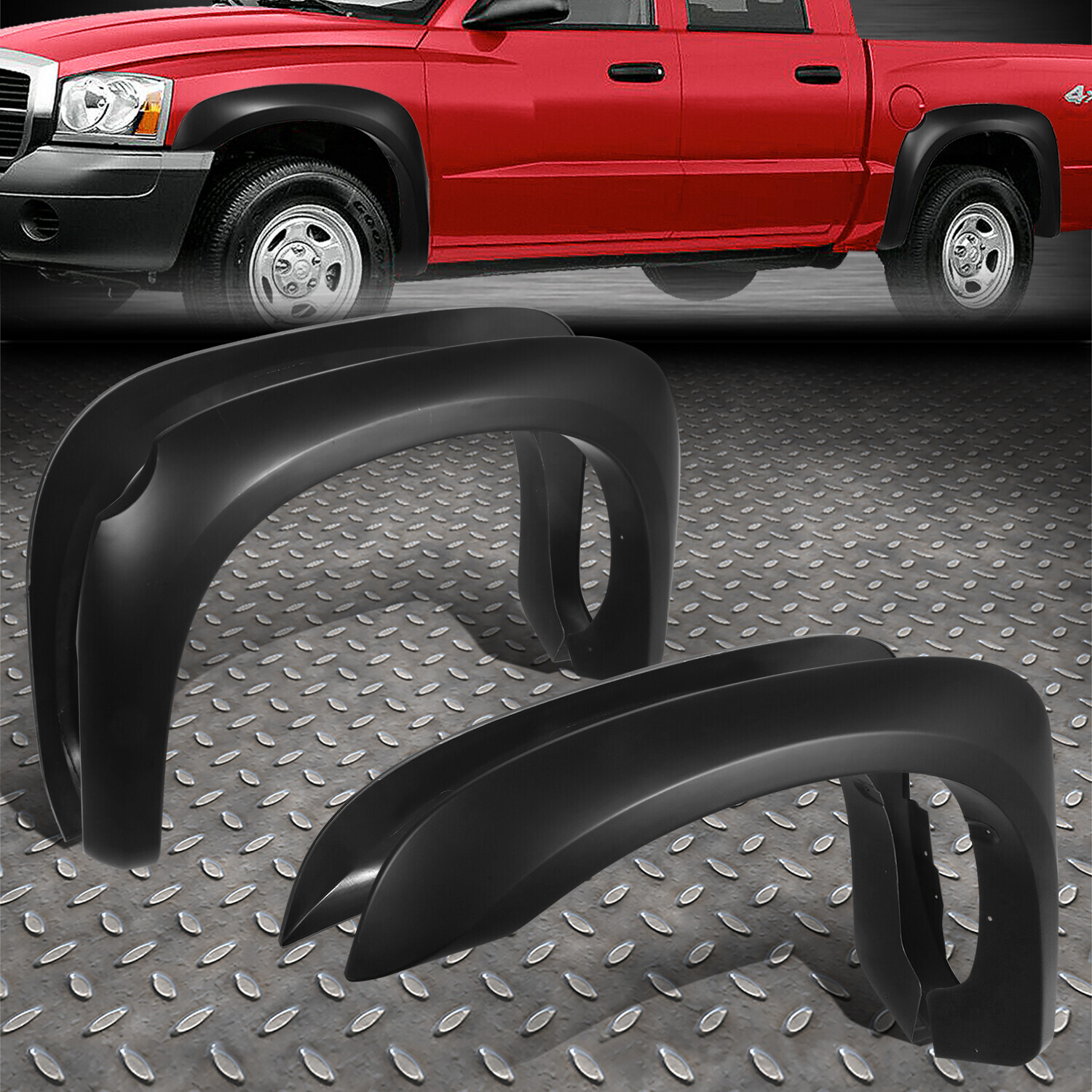 [4Pcs] For 05-11 Dodge Dakota Crew Cab OE Style Wheel Fender Flare Matte Black