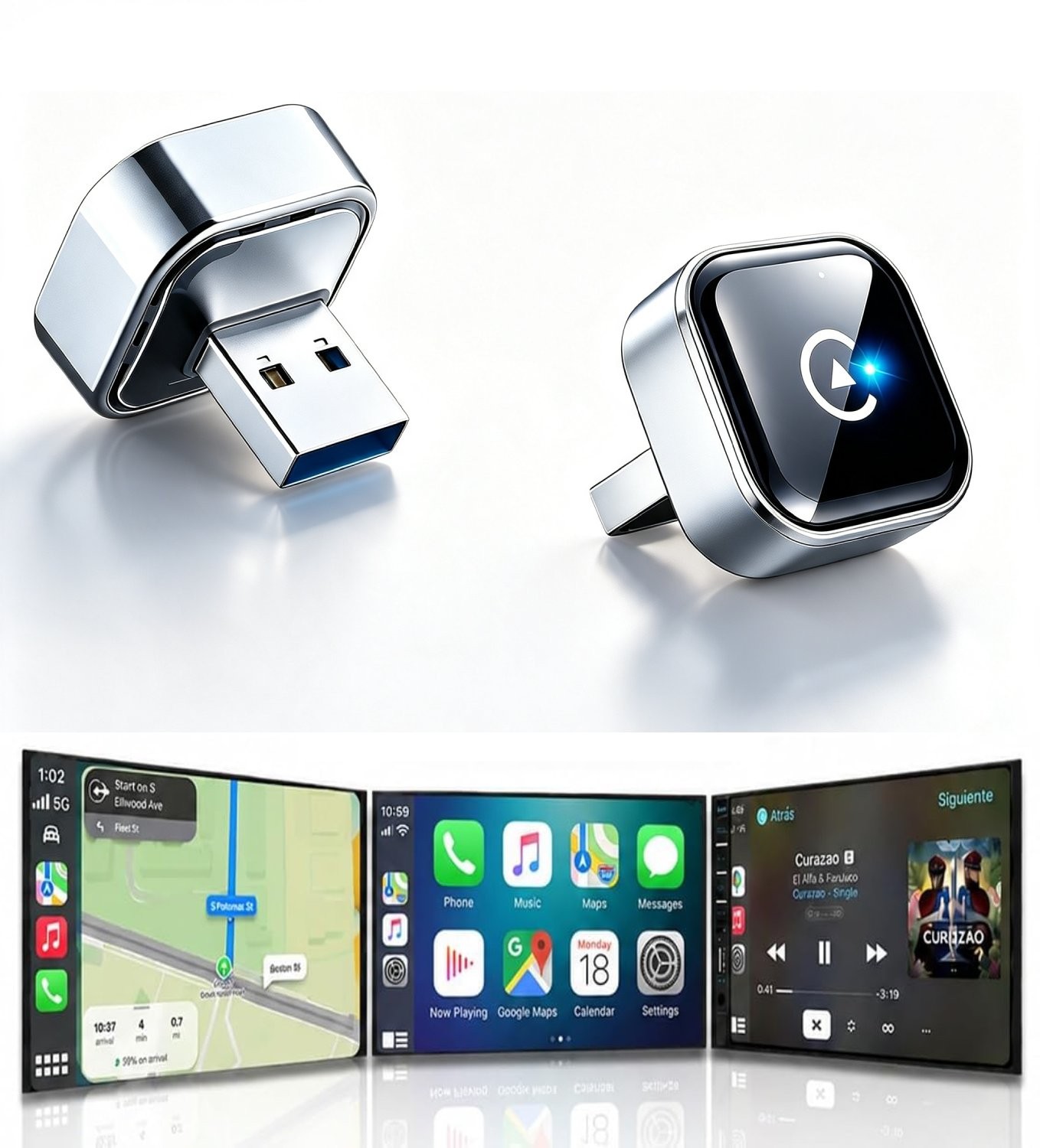Wireless CarPlay Adapter for Apple iPhone Android Auto for Hyundai Kona 18-2021