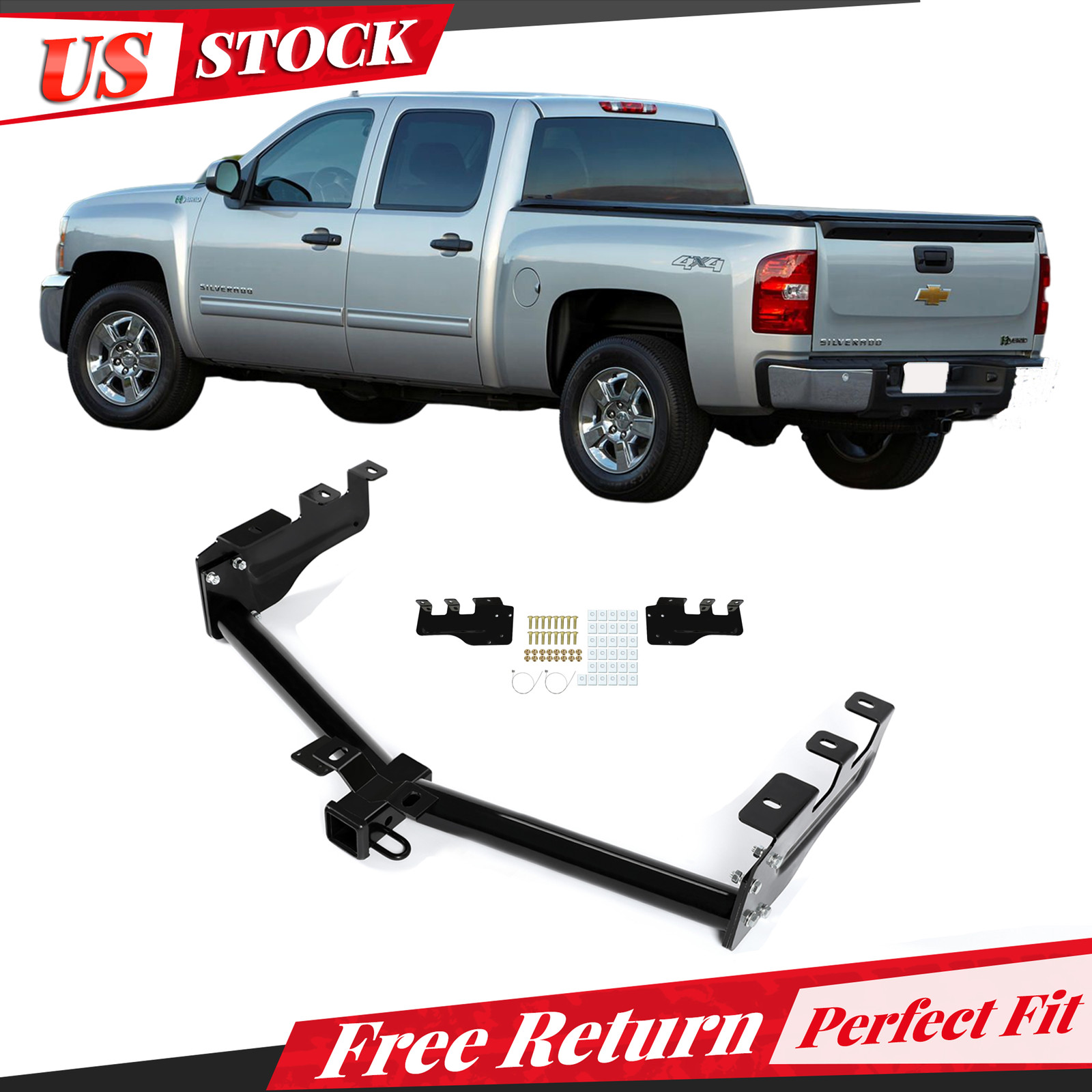 For Silverado/Sierra 1500 1999-2013 Class 3 Trailer Hitch Receiver 2″ – Blk New