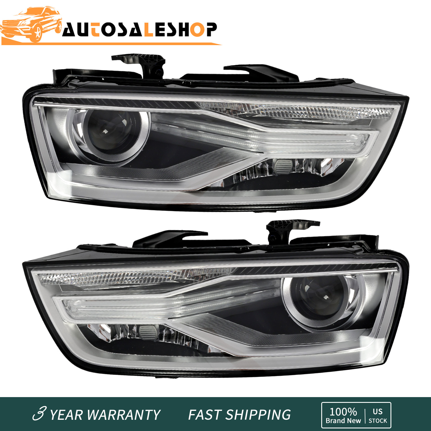 HID Xenon Headlights Left Right Pair For 2016-2018 Audi Q3 w/ Bulb Ballast