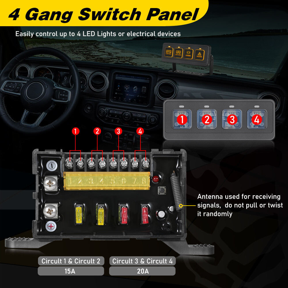 Wireless 4 Gang Switch Panel Circuit Control Relay System Pickup Truck SUV UTV