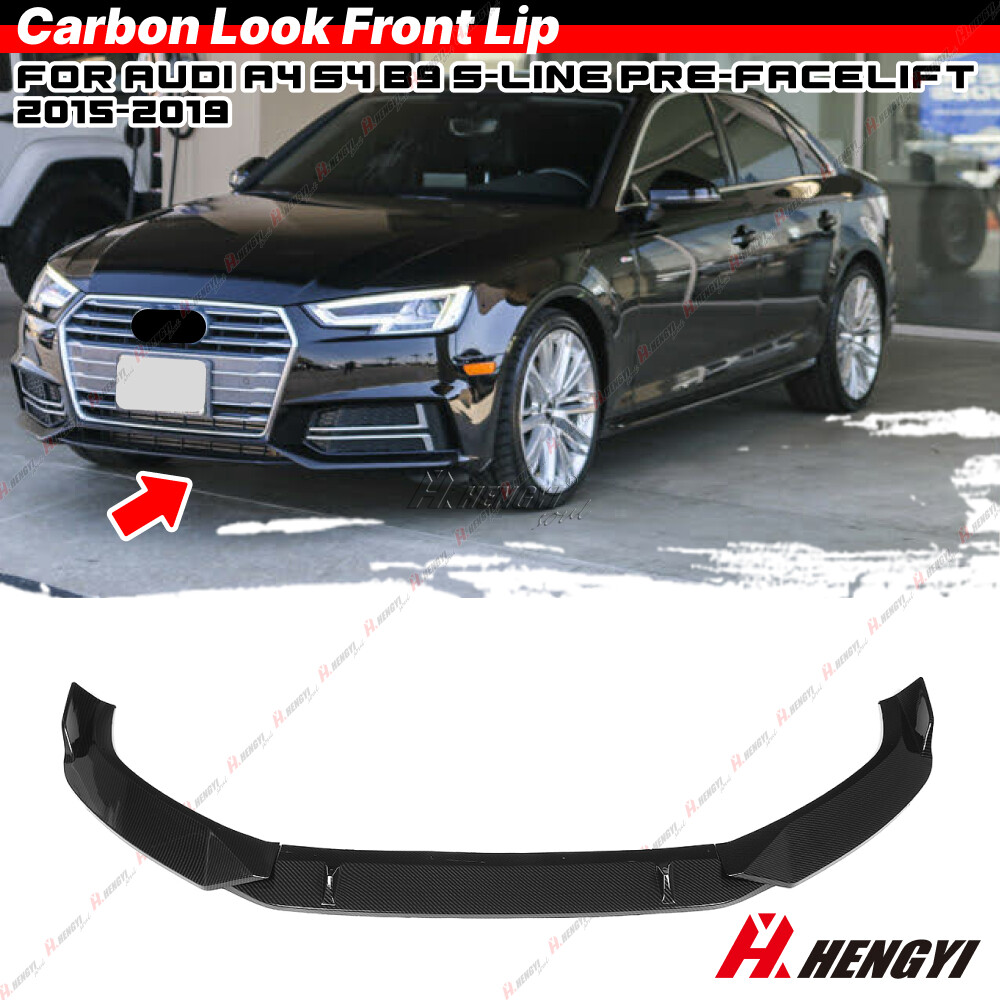 For 2015-19 Audi A4 S4 B9 S-Line Carbon Style Front Bumper Splitter Spoiler Lip