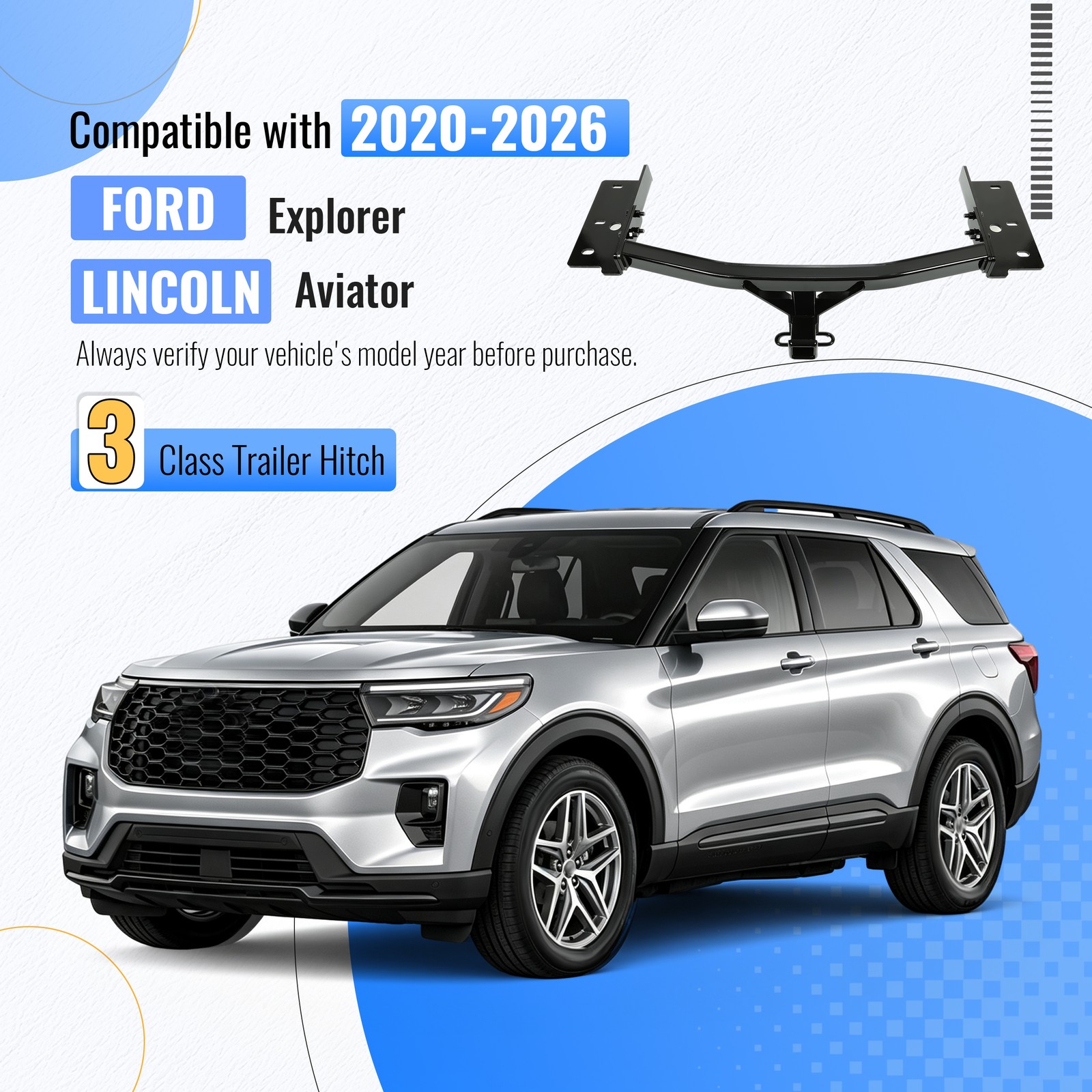 For 2020-2024 Ford Explorer Lincoln Aviator Class IV Trailer Hitch 2” Receiver