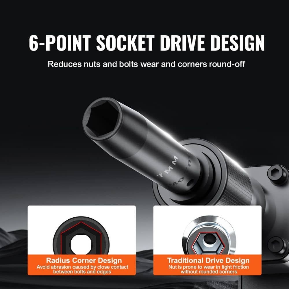 1/2 In. Drive Impact Socket Set,65 Piece Socket Set SAE 3/8 In. to 1-1/4 In. and