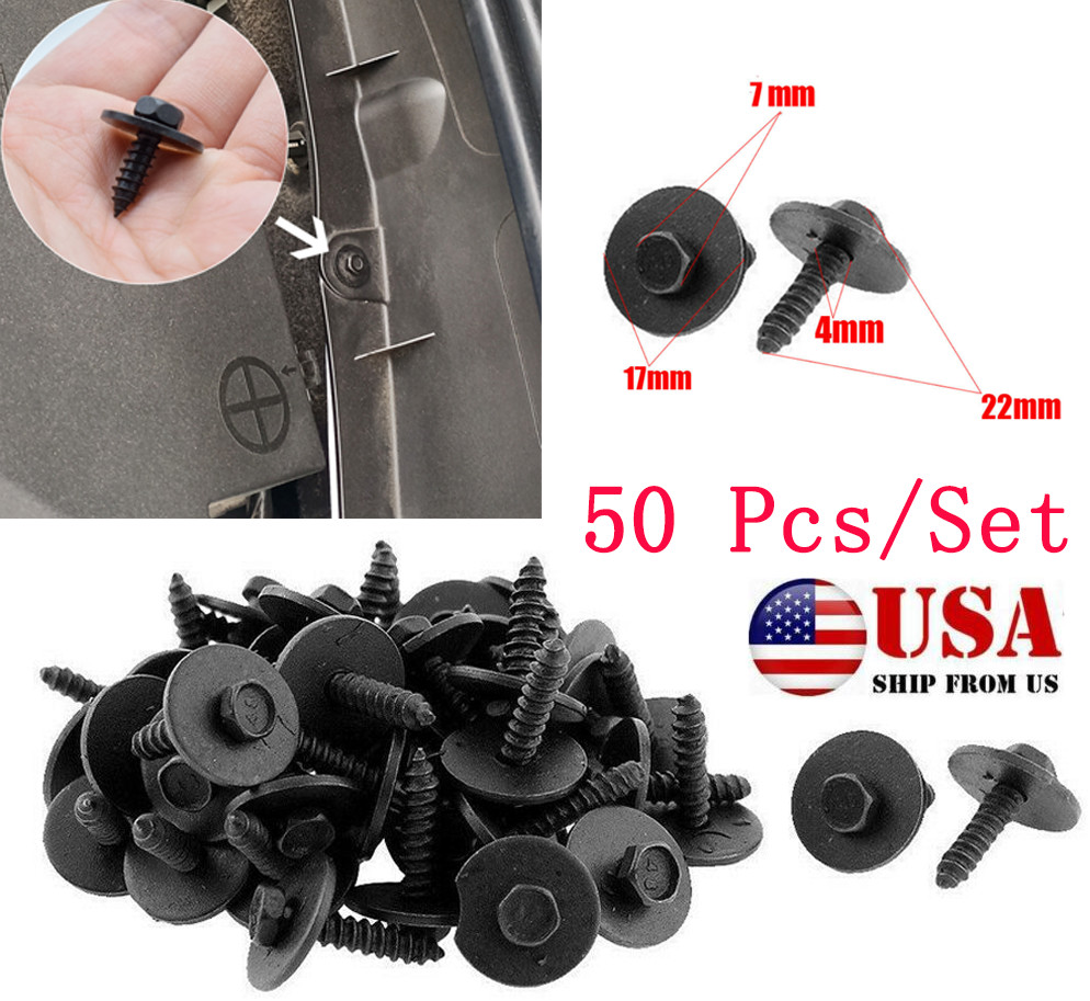 50 PCS Car Body Fender Metal Screws Bumper Moulding Retainer Clips Bolts 7mm Hex