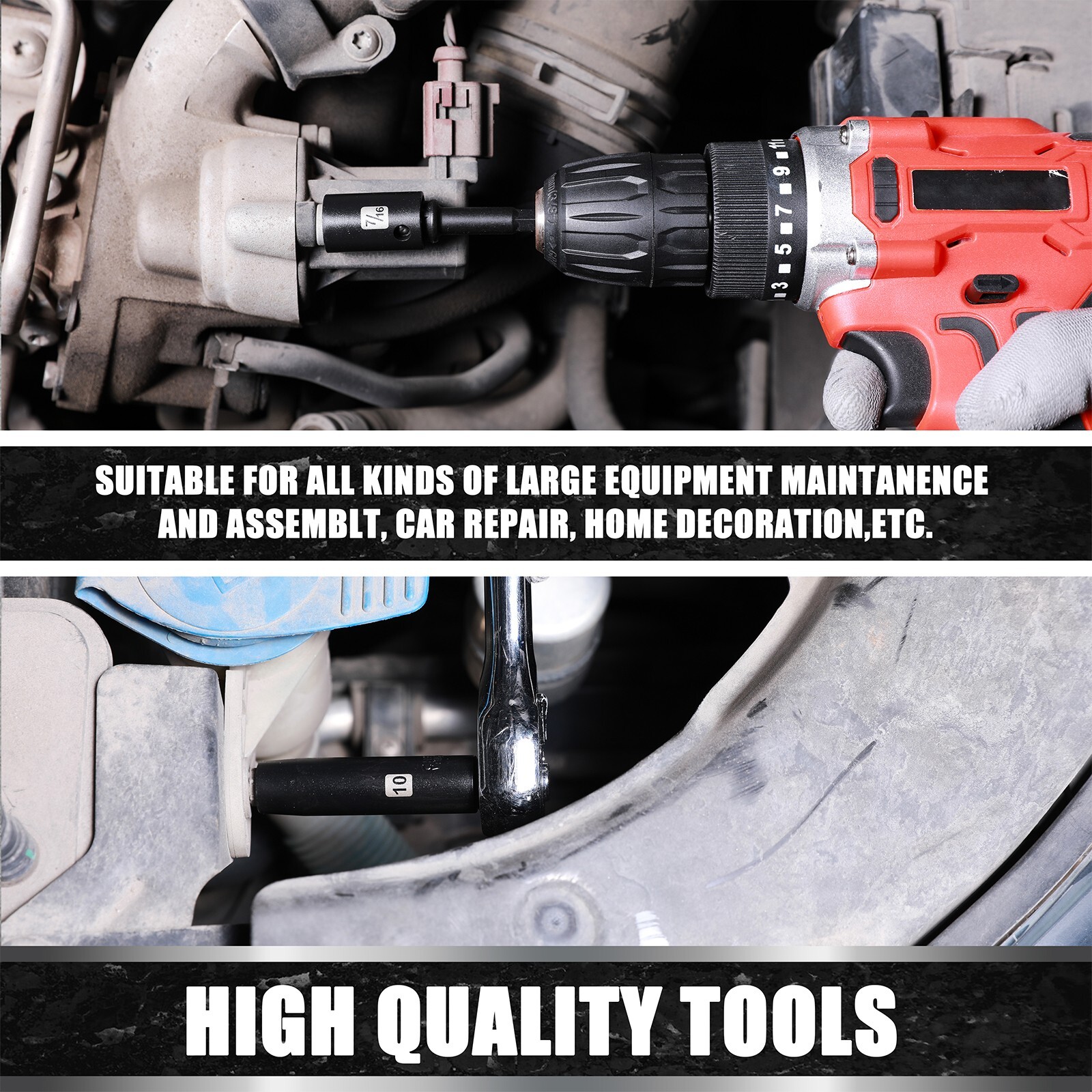 49PCS 3/8″ Drive Deep and Shallow Impact Socket Set, SAE & Metric, CR-V, 6-Point