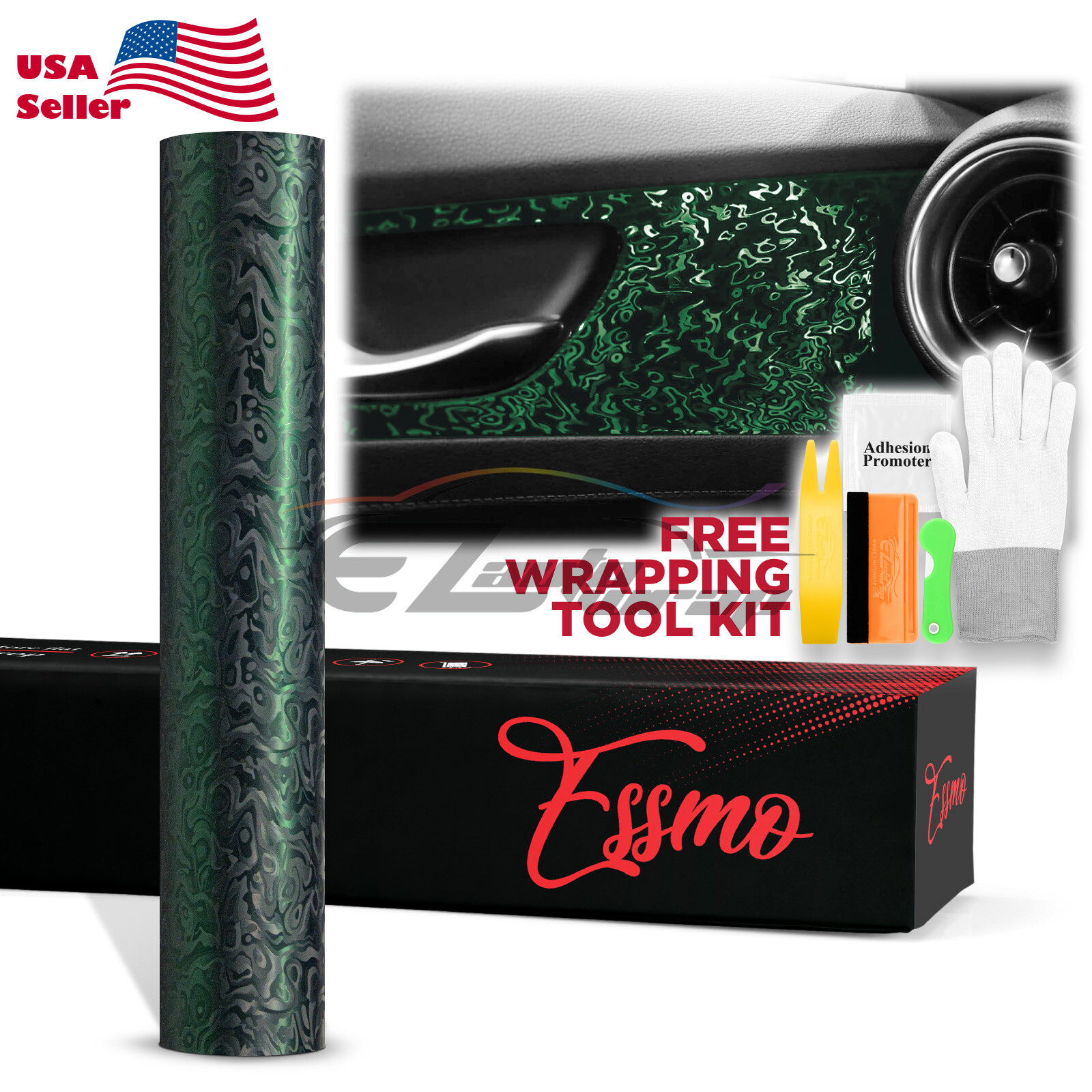 PET Damascus Steel Forged Carbon Fiber Venom Green Car Vinyl Wrap Decal Sticker