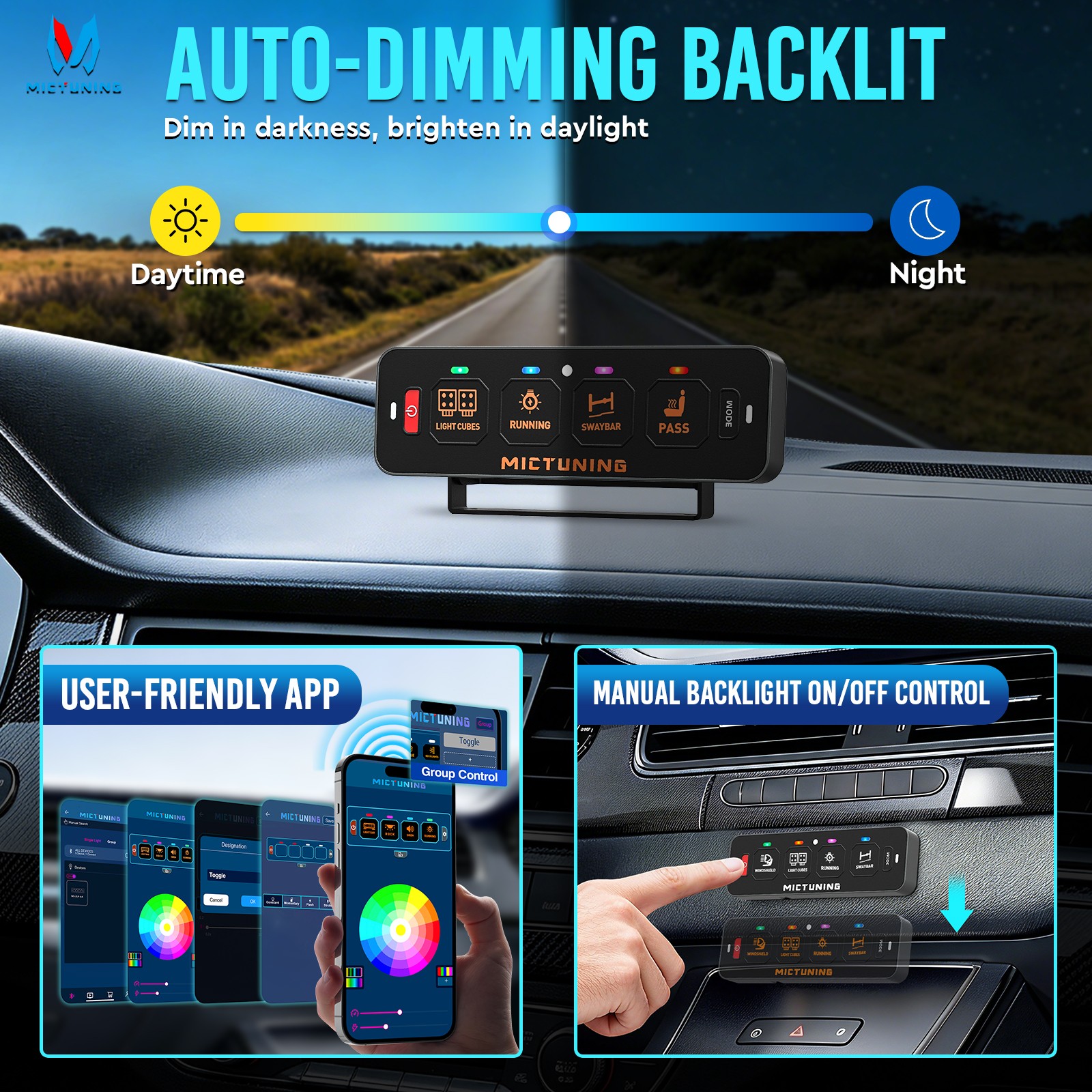 Wireless Slim 4 Gang Switch Panel w/App Control, 12V LED Circuit Relay System