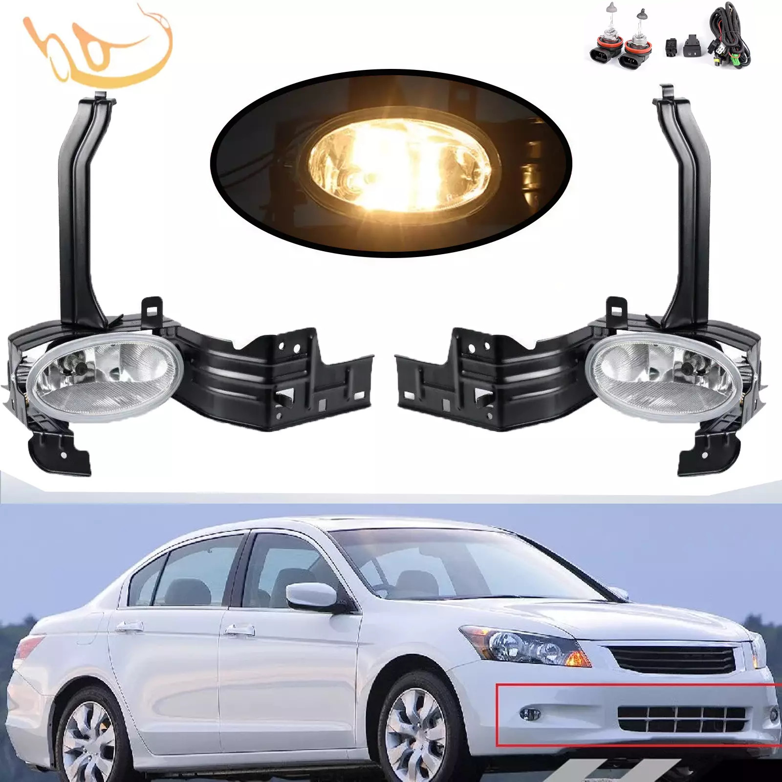 Bumper Fog Lights W/ Clear Lens+Switch For 2008 2009-2010 Honda Accord 2DR Coupe