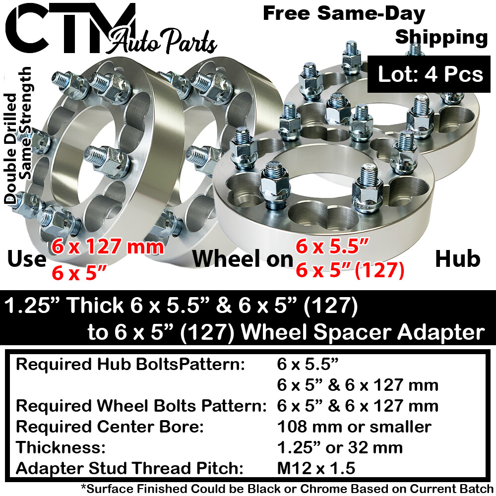 4×1.25″ Thick 6×5″ & 6×5.5″ to 6×5″ Wheel Adapter Spacer SSR TrailBlazer Envoy