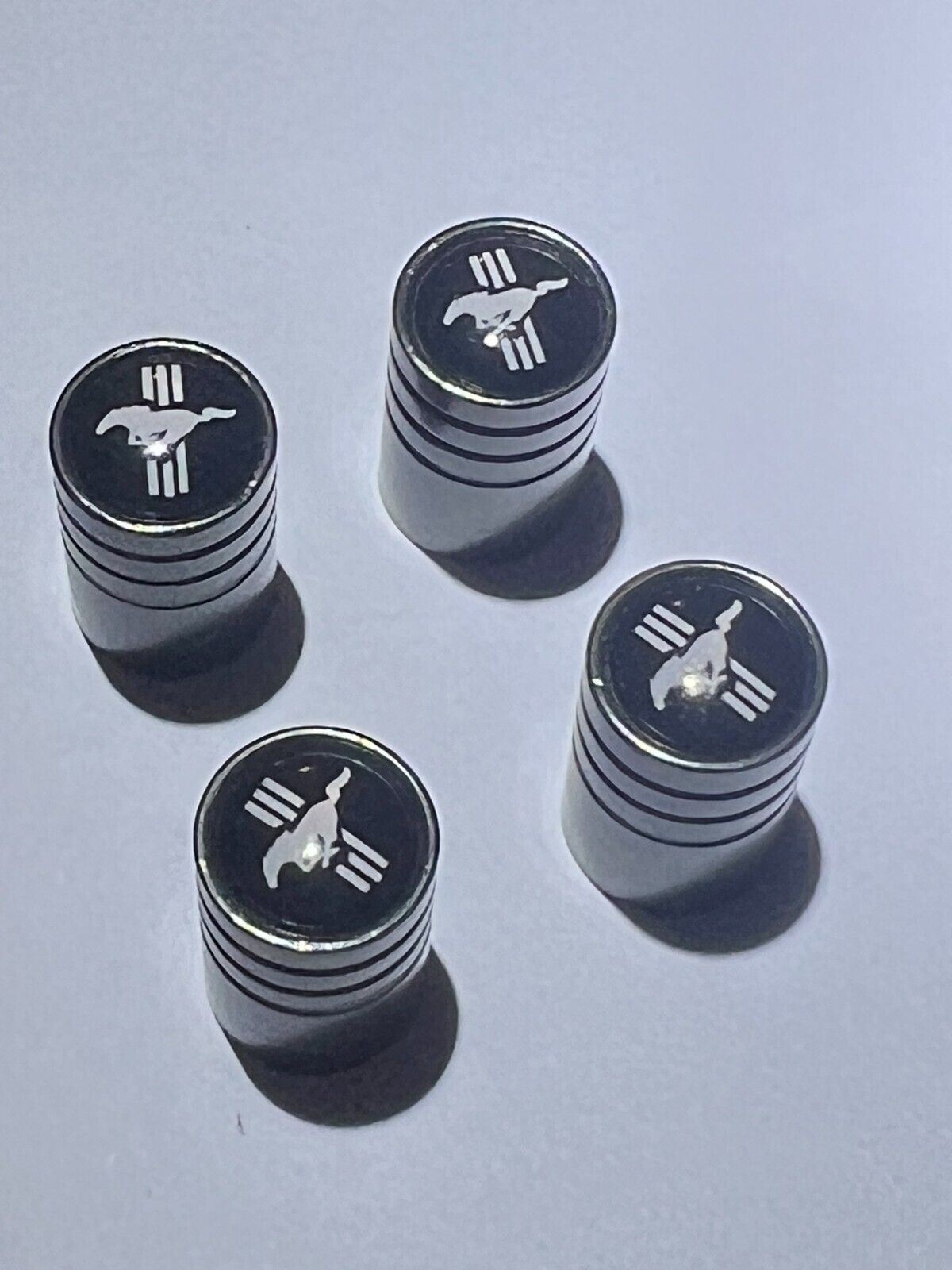 4 FORD MUSTANG Tire Valve Cap Air Valve Stem Cover (Metallic Black)