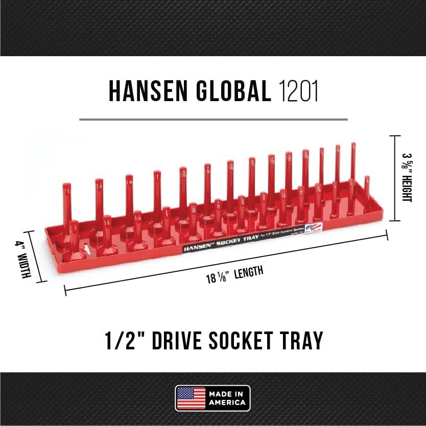 Hansen Global 6pc Socket Tray Rack Organizer Set 1/4 3/8 1/2” Metric SAE USA