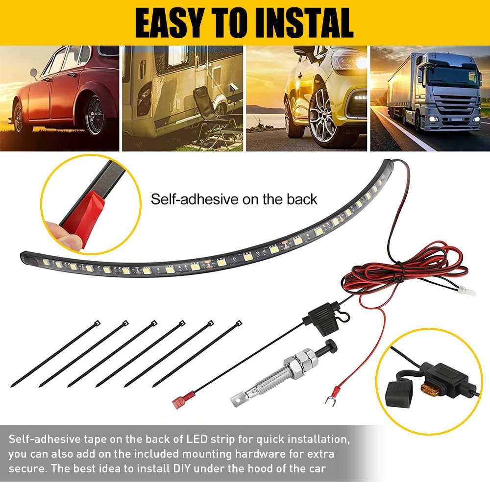 Universal Under Hood LED Bright Light Strip Kit Automatic on/off IP67 6000K 12v