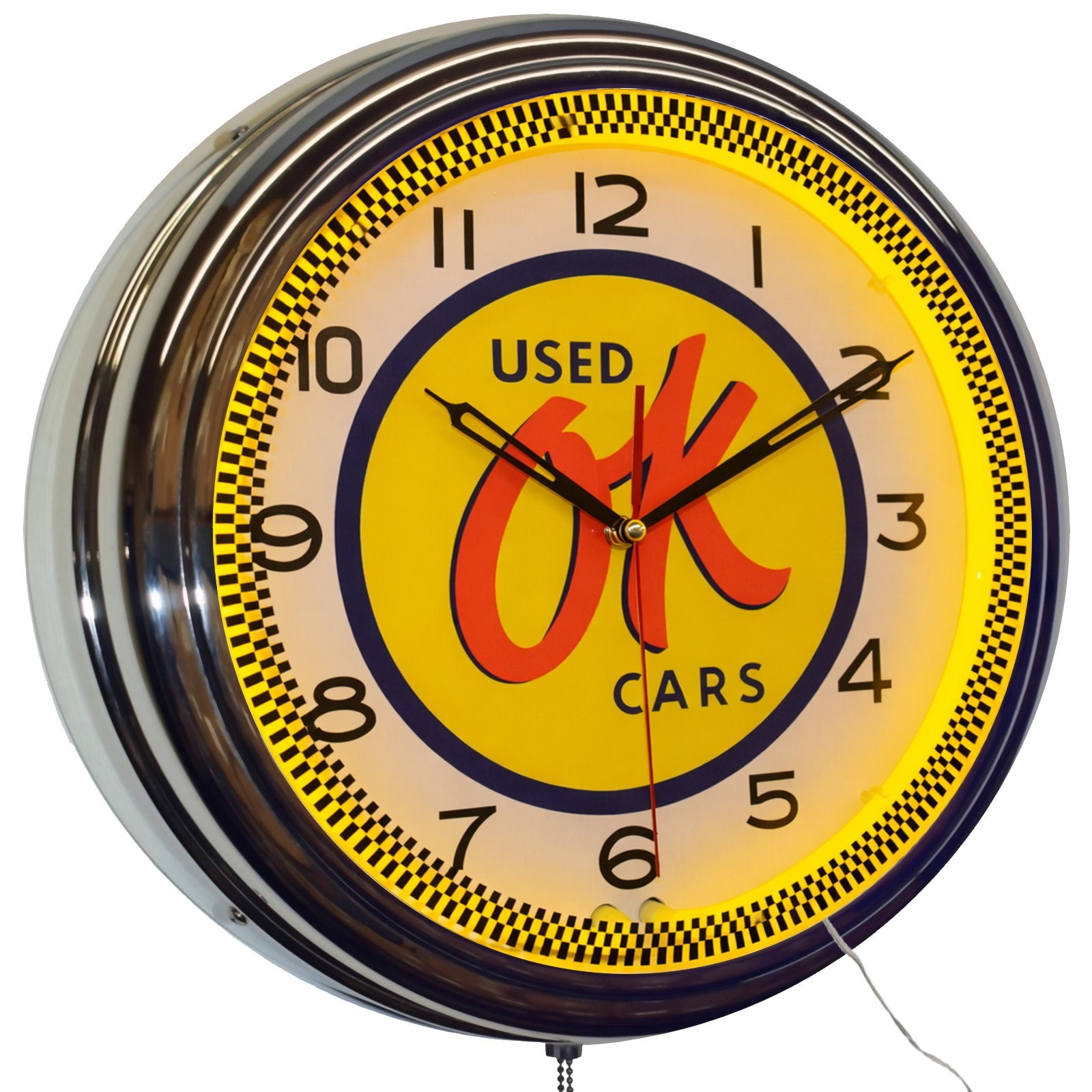 16″ OK Used Cars Neon Wall Clock Retro Garage Man Cave Bar Yellow Neon Sign