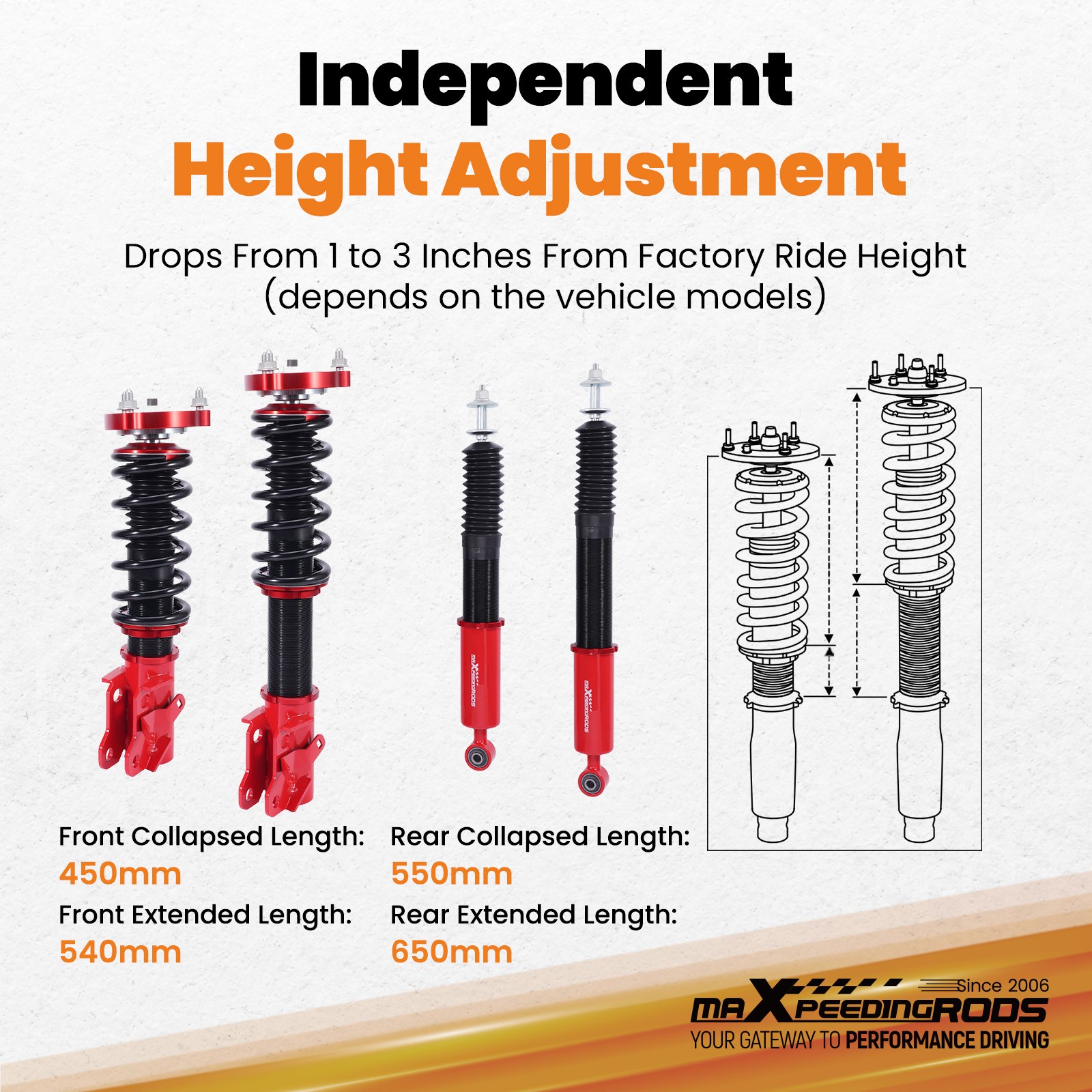 MaXpeedingrods Coilovers Struts For Honda Civic MK8 8th Gen. 2006-11 Height Adj.