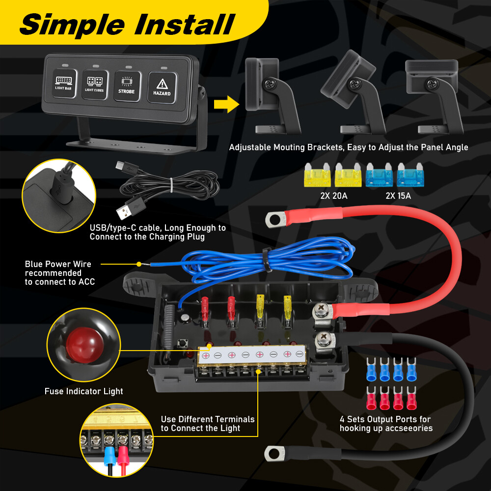 Wireless 4 Gang Switch Panel Circuit Control Relay System Pickup Truck SUV UTV