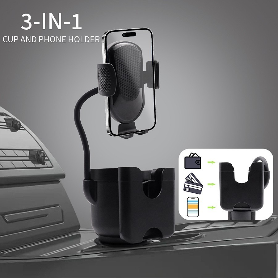3 in 1 Car Cup Holder Expander Phone Mount Card Slot Universal 360° Phone Holder