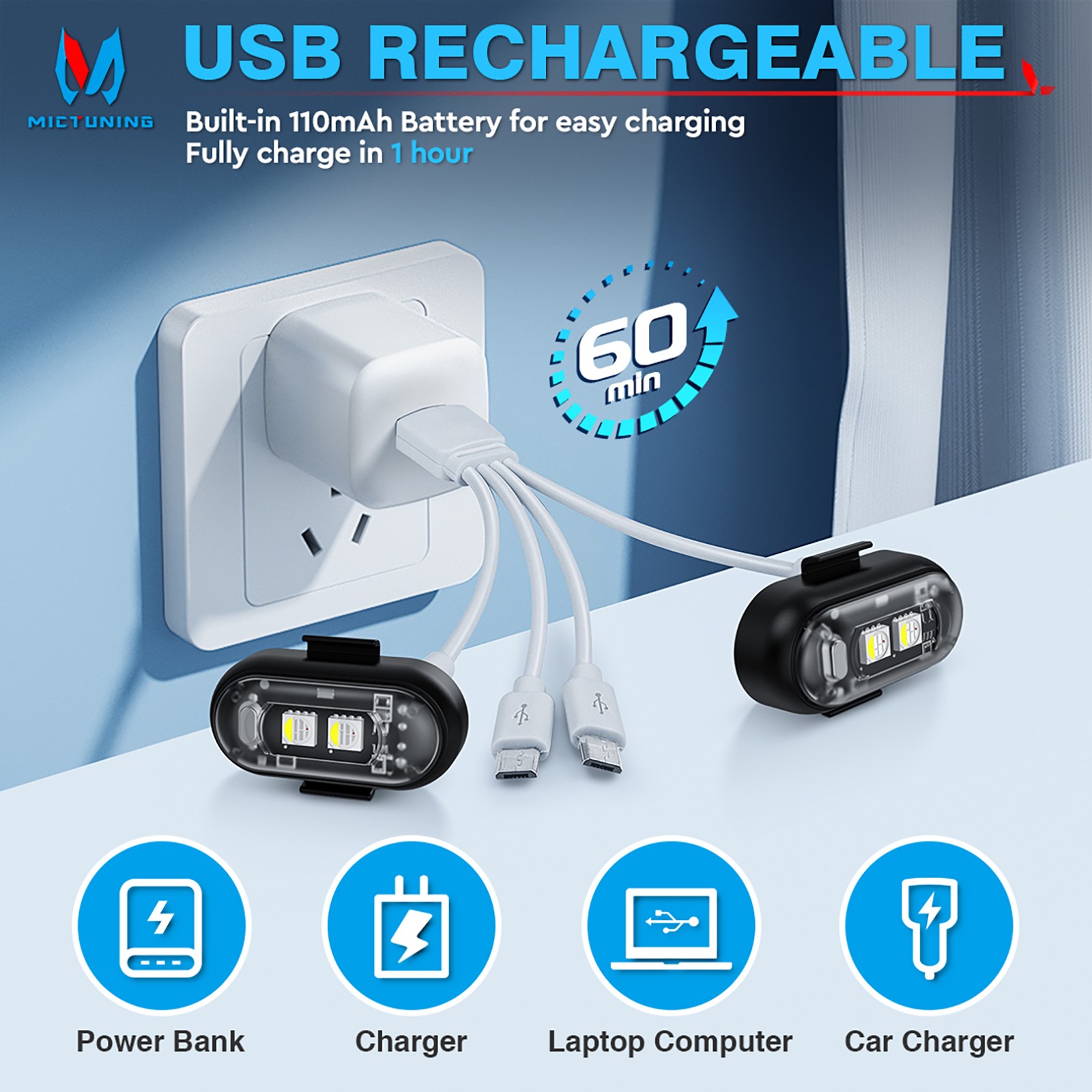 RGB Led Car Ambient Lights Rechargeable Wireless Car Light With Remote Control