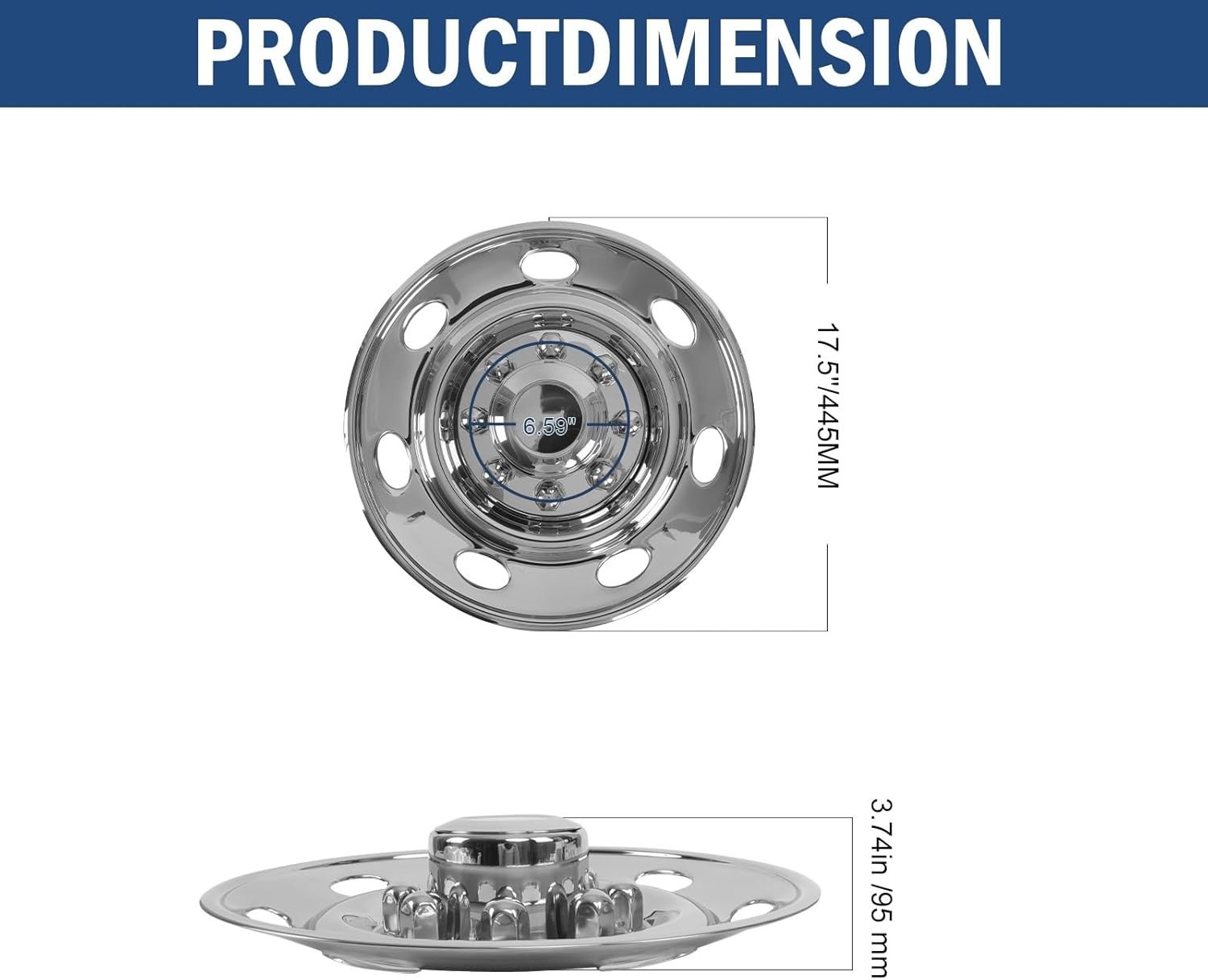 16” 8 Lug Stainless Steel Wheel Simulator Kit for Single Wheel Trailer 7 Holes