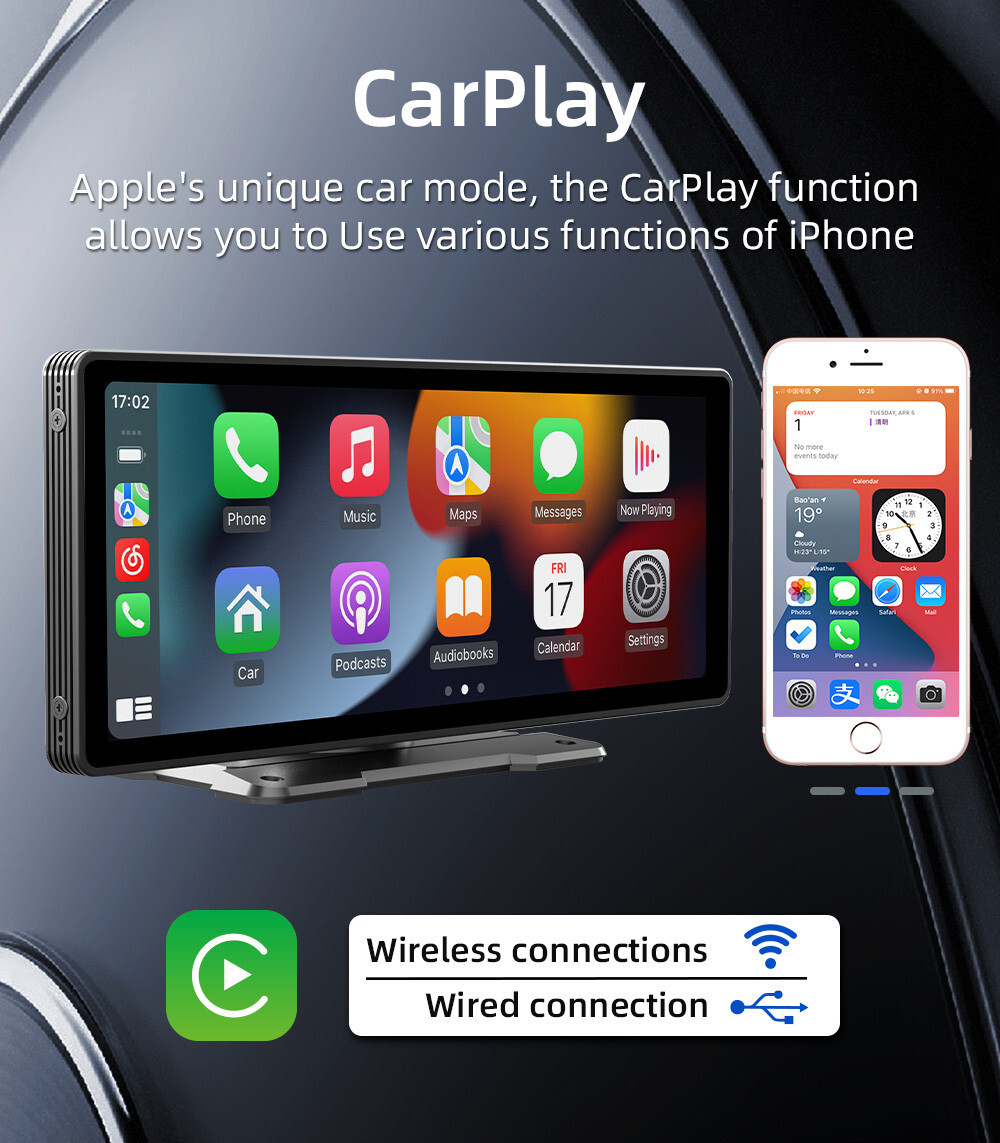 Portable Car MP5 Player Bluetooth FM Radio Stereo AUX TF USB For Apple CarPlay
