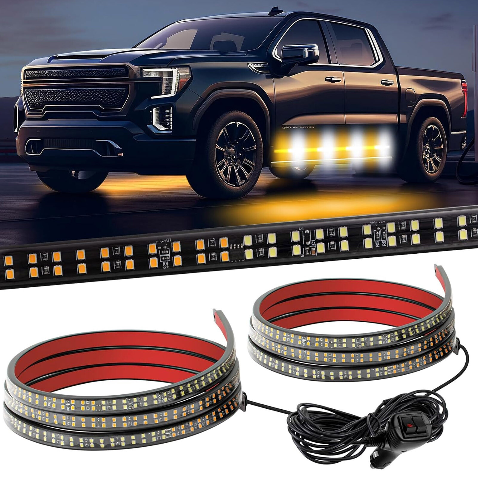 2-in-1 70 inch Emergency Truck Strobe Lights Strip Running Board LED Lights Bar