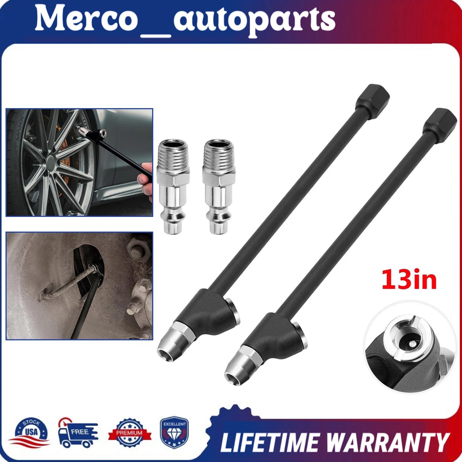 2Pcs 13in Extended Dual Head Air Chuck 1/4in for Car.Truck Tires Leak-Free